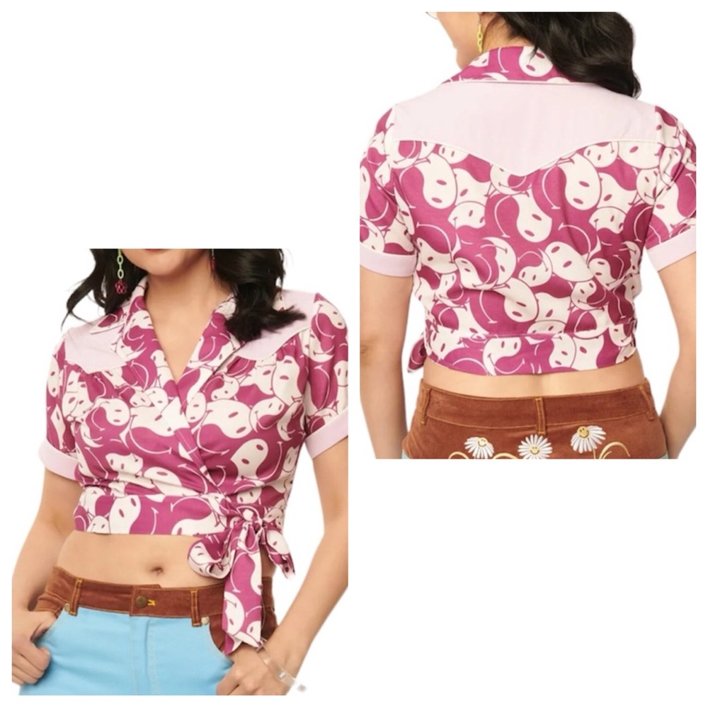 Unique Vintage Purple Yin Yang Wrap Crop Top - Picture 2 of 15
